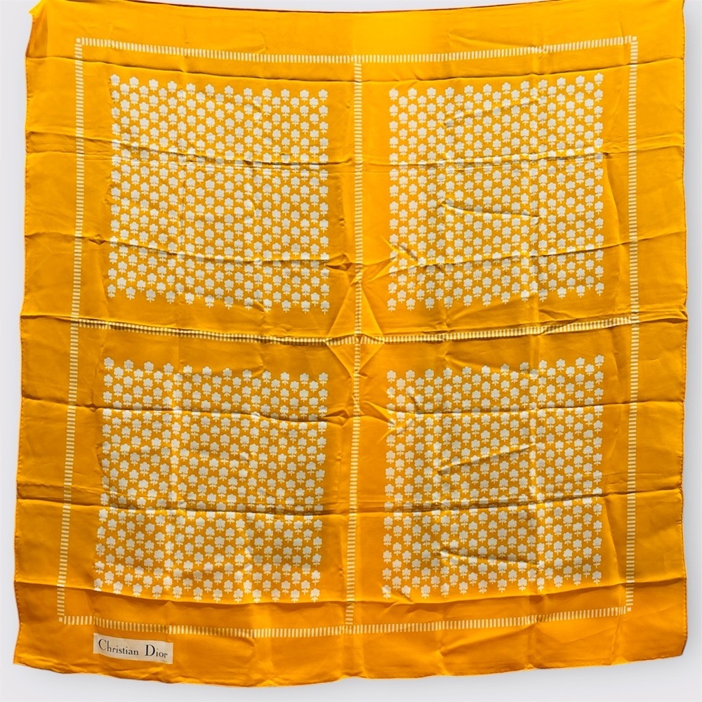 CHRISTIAN DIOR Rare Vintage Christian Dior Golden Silk Scarf 32” Paris Made - Picture 2 of 10